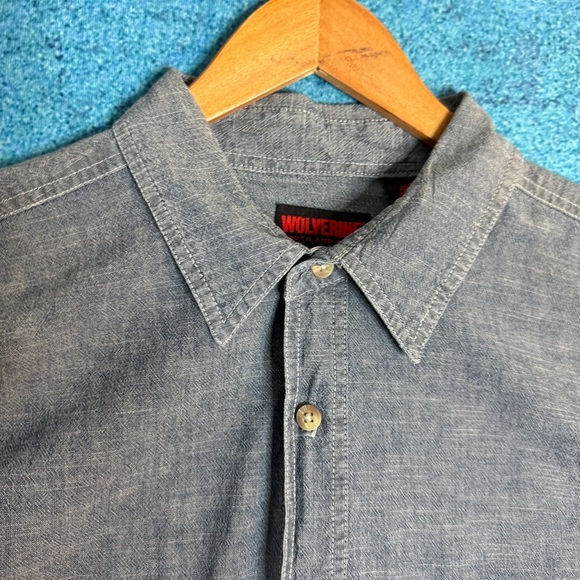 Wolverine Boots and Gear Denim Shirt Men's Size XL Short Sleeve Westernwear - Picture 8 of 16